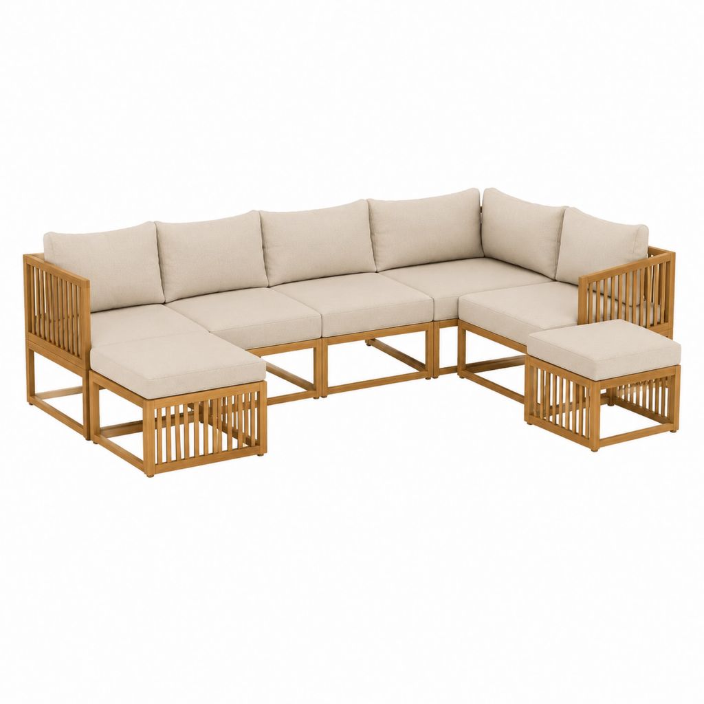 5-teiliges Gartensofa-Set Beige aus massivem Akazienholz mit Polyesterpolstern 70 x 70 x 60 cm