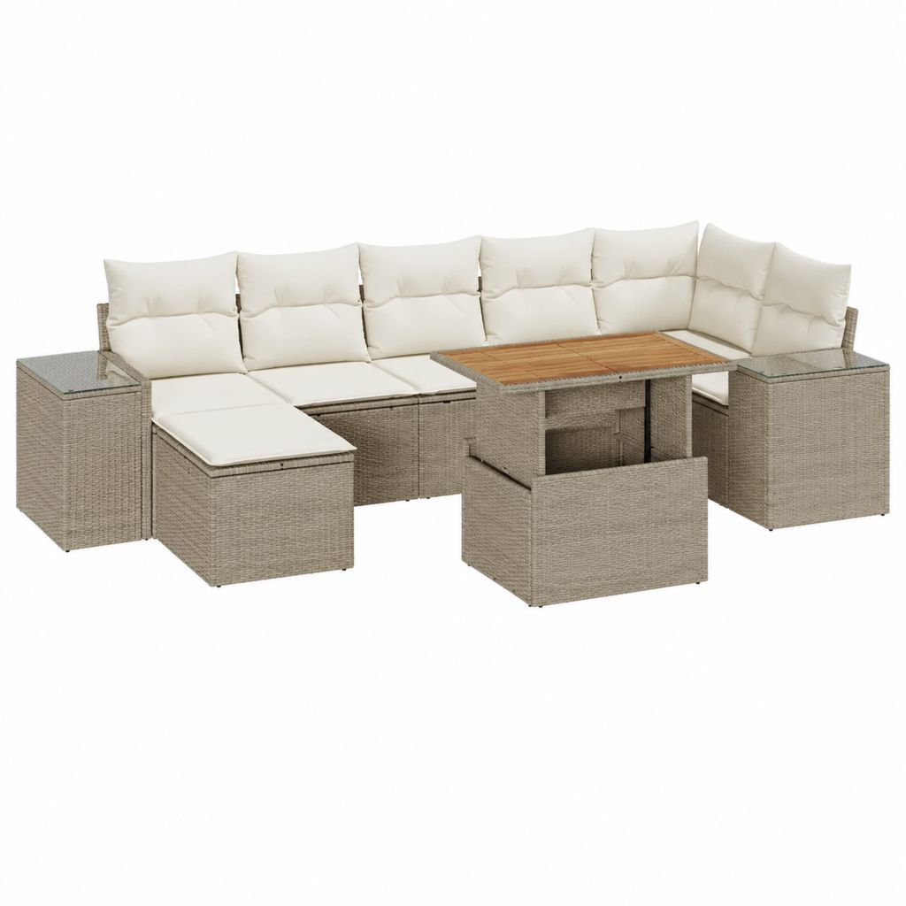 Gartenlounge Set Beige PE-Rattan L-Form mit Tisch und Hocker 230 x 230 x 75 cm