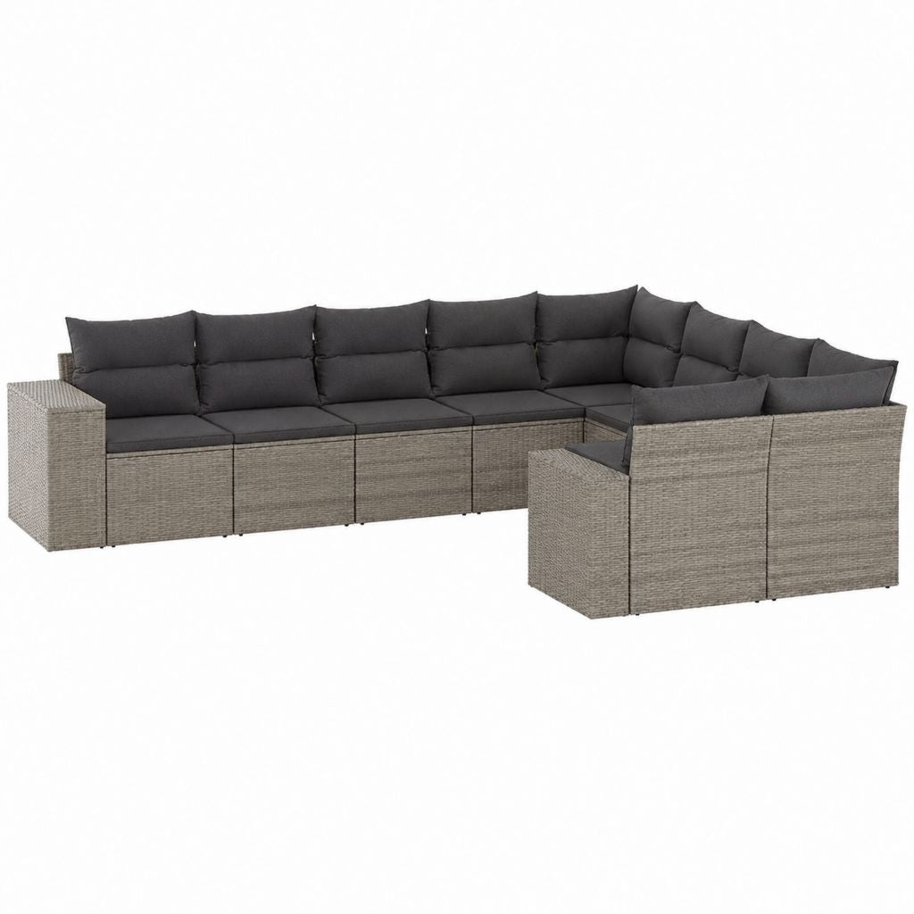 7-teiliges Gartenlounge-Set in L-Form Grau aus PE-Rattan mit Polyesterkissen 280 x 210 x 70 cm