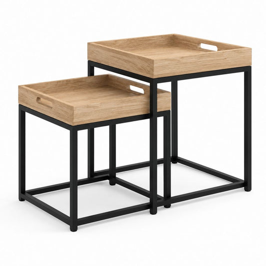 2er Set Beistelltische Eiche Natur Schwarz MDF Stahl rechteckig 50 x 35 x 60 cm und 40 x 30 x 50 cm