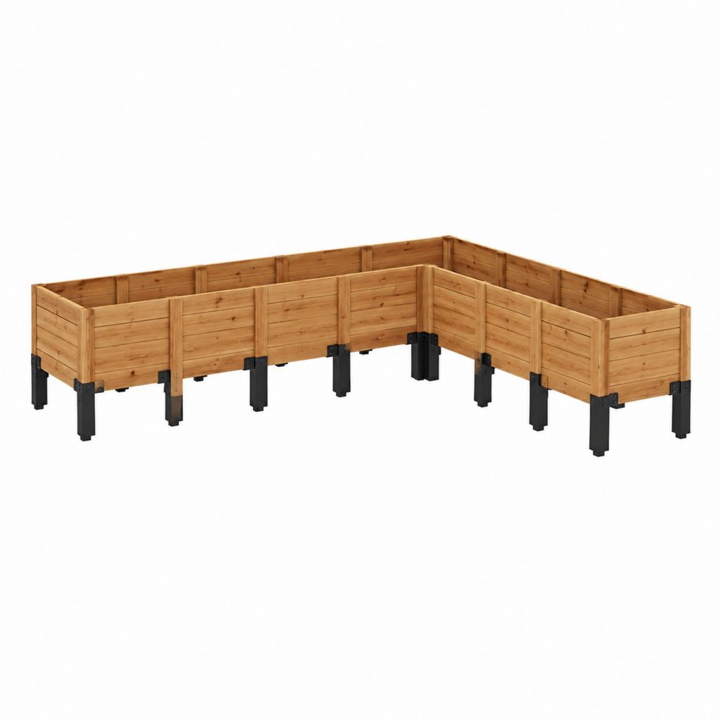 L-förmiges Hochbeet Natur Massivholz Kiefer Stahl 240 x 240 x 77 cm