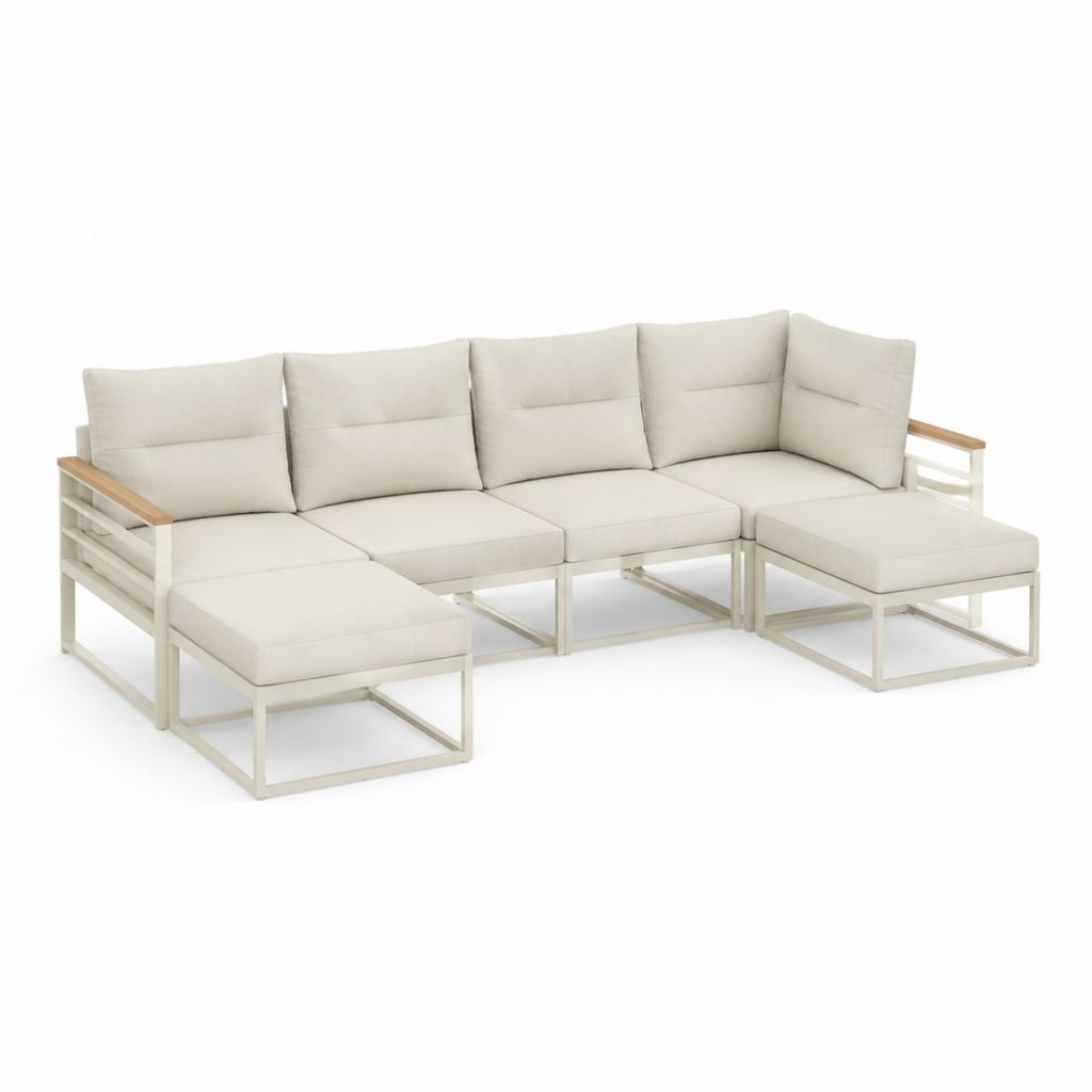 Garten Lounge Sofa Ecksofa 4-teilig Beige Aluminium Akazienholz 290 x 150 x 80 cm