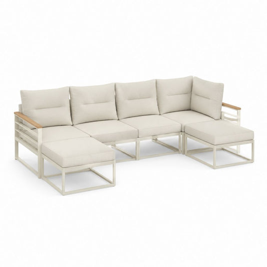 Garten Lounge Sofa Ecksofa 4-teilig Beige Aluminium Akazienholz 290 x 150 x 80 cm