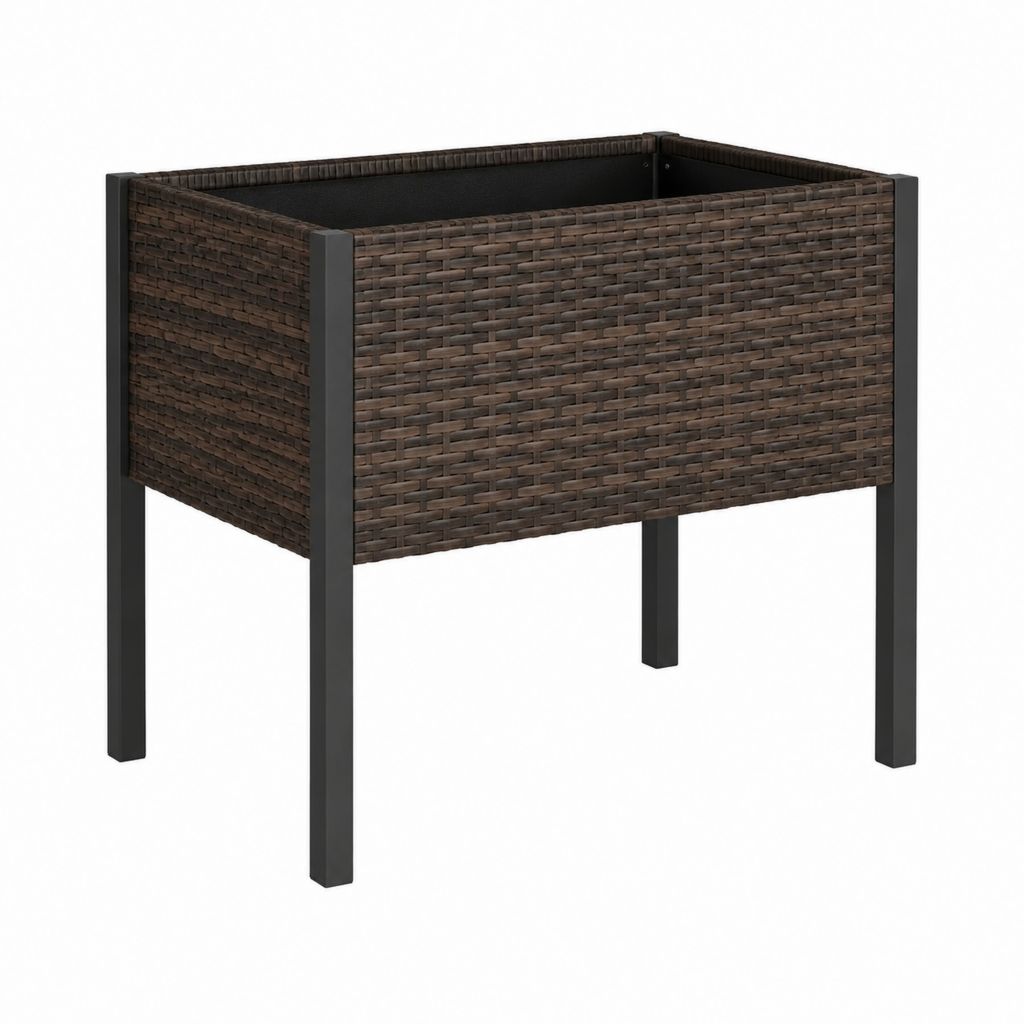 Hochbeet Pflanzkübel Dunkelbraun aus PE-Rattan und Stahl rechteckig 80 x 40 x 70 cm