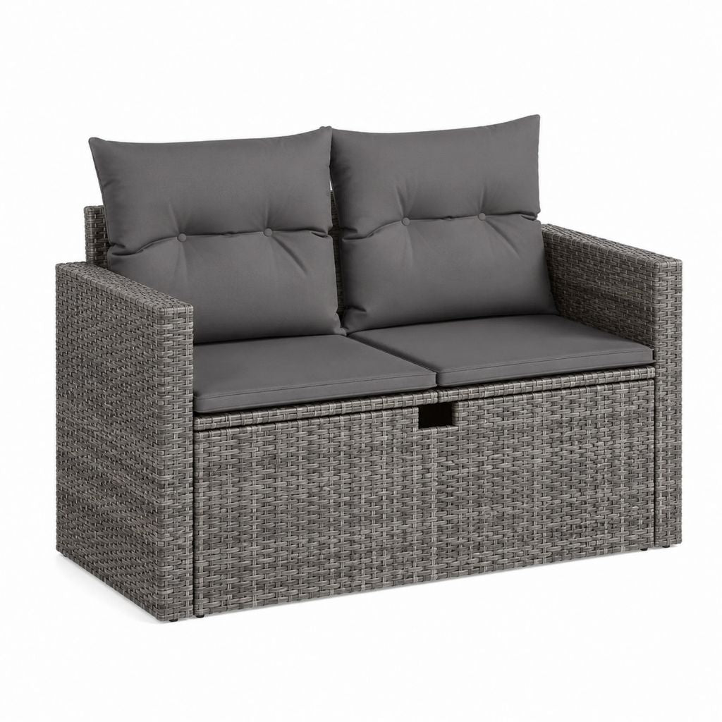 2-Sitzer Gartensofa Grau Polyrattan mit Polyesterkissen 120 x 75 x 85 cm