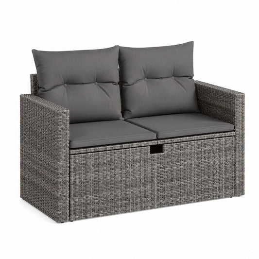 2-Sitzer Gartensofa Grau Polyrattan mit Polyesterkissen 120 x 75 x 85 cm