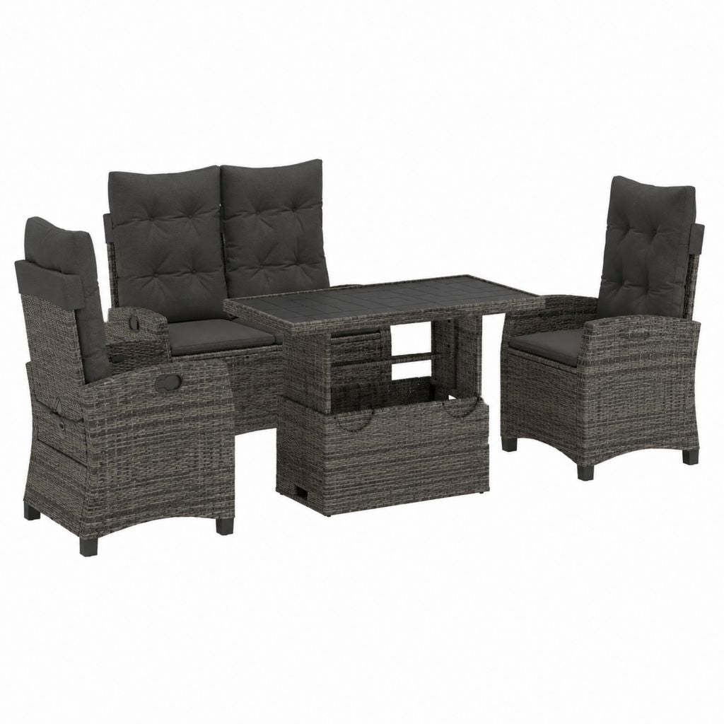 Gartenmöbel Set 3-teilig Anthrazit PE-Rattan mit 2 verstellbaren Sesseln und Tisch 120 x 70 x 65 cm