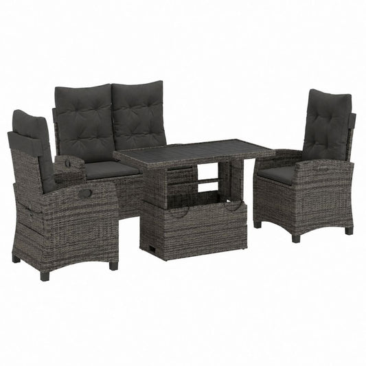 Gartenmöbel Set 3-teilig Anthrazit PE-Rattan mit 2 verstellbaren Sesseln und Tisch 120 x 70 x 65 cm