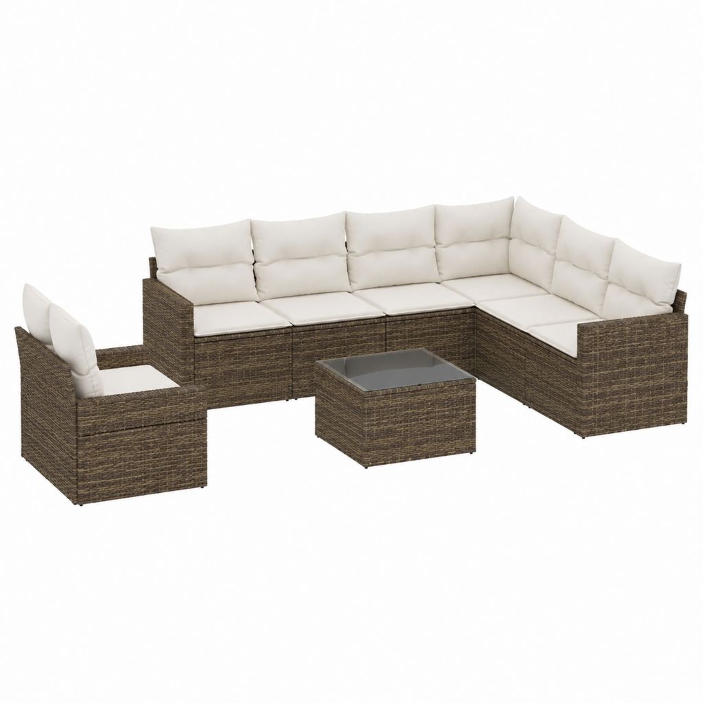 Gartenlounge Set 3-teilig Braun Creme aus PE-Polyrattan in L-Form 218 x 218 cm