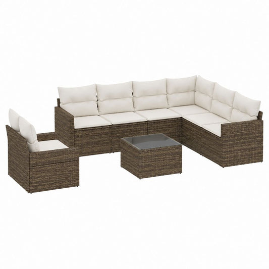 Gartenlounge Set 3-teilig Braun Creme aus PE-Polyrattan in L-Form 218 x 218 cm