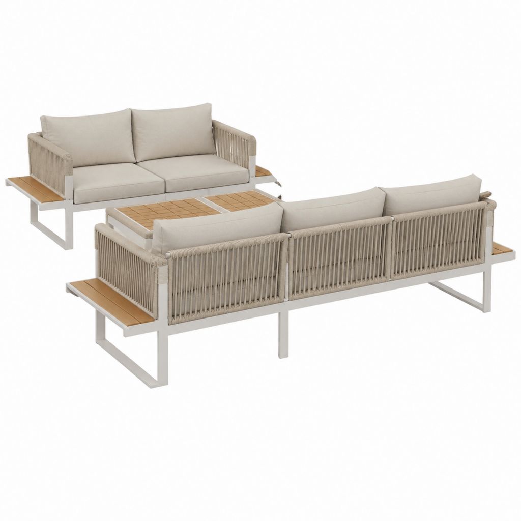 Gartenlounge Set 3-teilig Beige Aluminium Polyester Seilgeflecht rechteckig 2-Sitzer Sofas 200 x 85 x 72 cm Tisch 90 x 60 x 38 cm