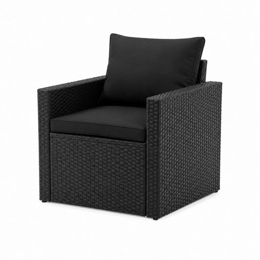 Gartensessel Polyrattan Schwarz mit Polyesterkissen 65 x 65 x 63 cm