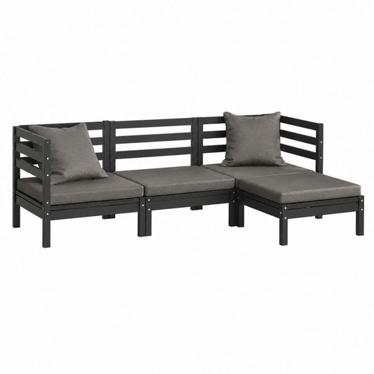 Gartenlounge Ecksofa Set 3-teilig Schwarz aus pulverbeschichtetem Stahl mit dunkelgrauen Polyesterpolstern L-Form 130.5 x 130.5 x 64 cm