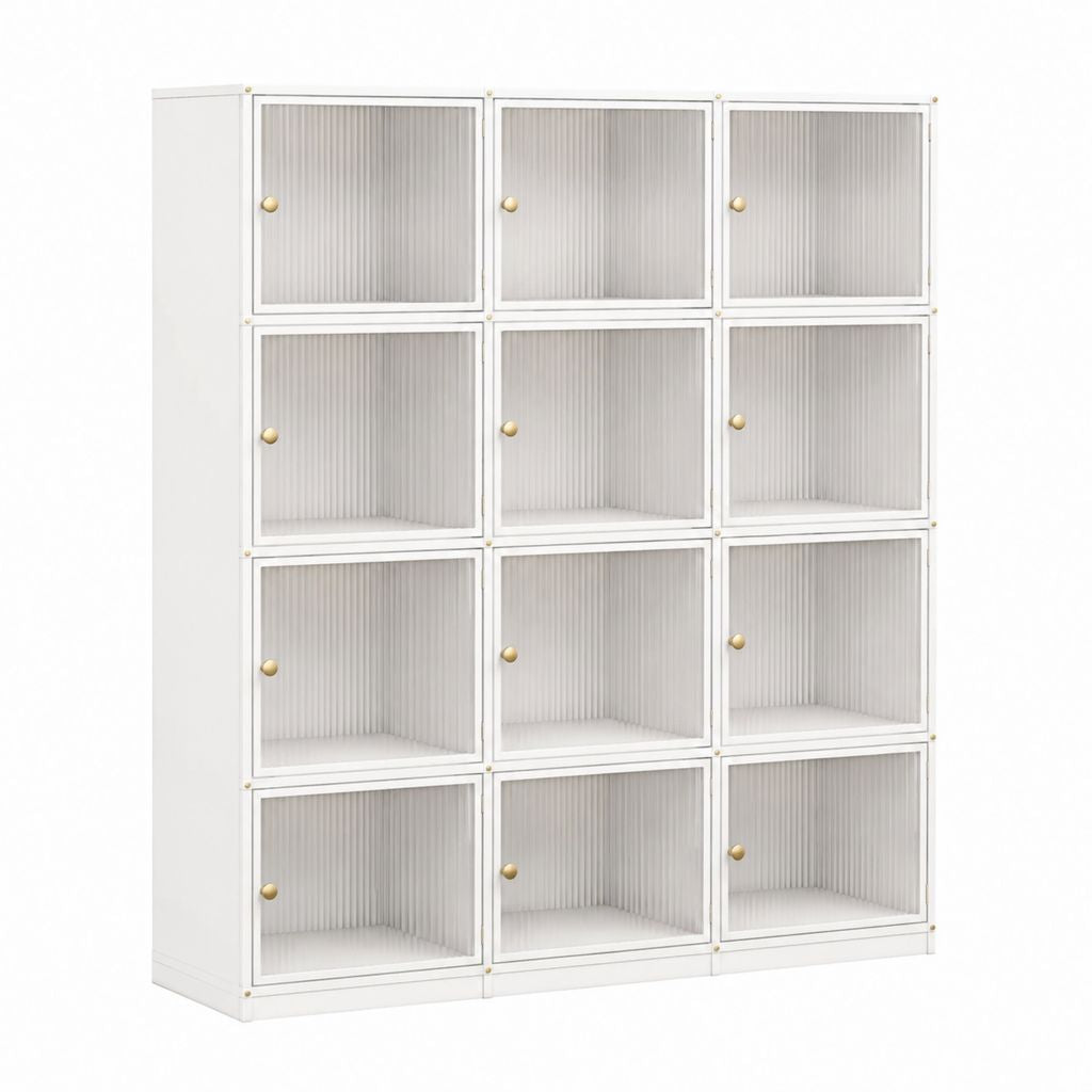 Bücherschrank mit 12 Türen Weiß Stahl und PP rechteckig 120 x 120 x 35 cm