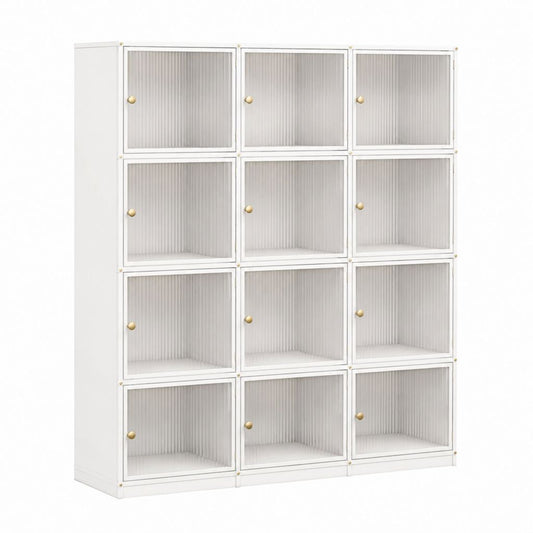 Bücherschrank mit 12 Türen Weiß Stahl und PP rechteckig 120 x 120 x 35 cm