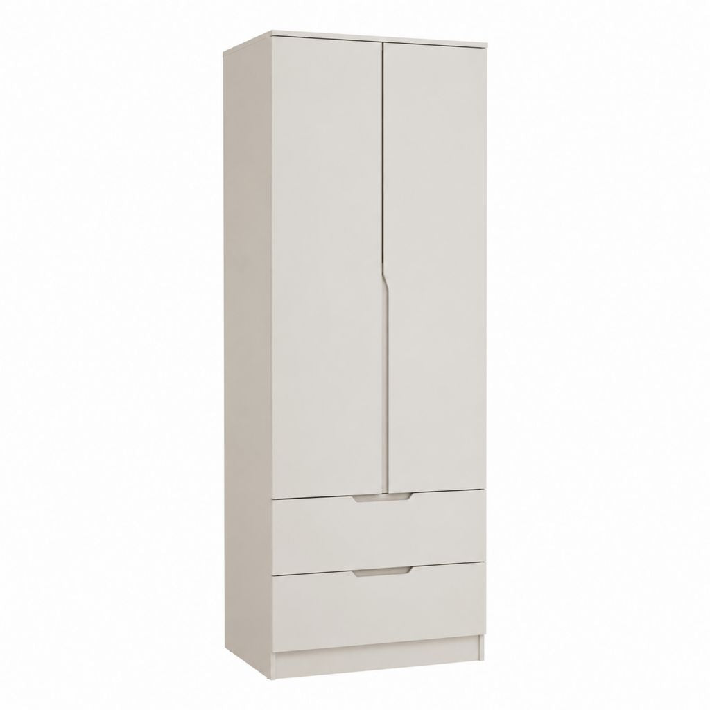 Kleiderschrank Weiß aus melaminbeschichteter Spanplatte mit 2 Türen und 2 Schubladen 80 x 52 x 200 cm