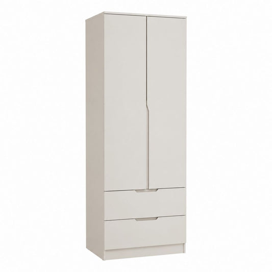 Kleiderschrank Weiß aus melaminbeschichteter Spanplatte mit 2 Türen und 2 Schubladen 80 x 52 x 200 cm