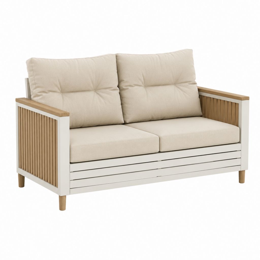 2-Sitzer Gartensofa Beige aus Akazienholz und Aluminium 128 x 70 x 68 cm