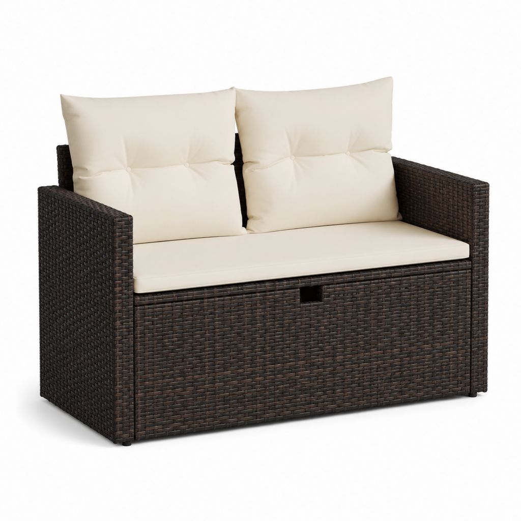 Gartensofa 2-Sitzer mit Stauraum Braun PE-Rattan Rechteckig 110 x 60 x 88 cm