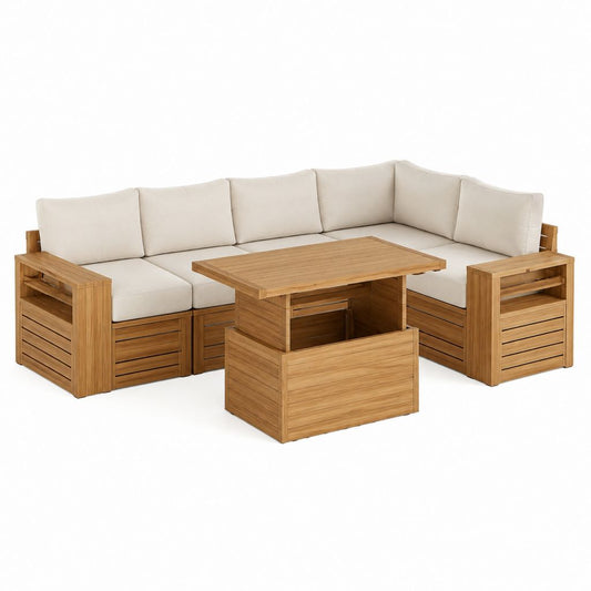 Gartenlounge Ecksofa Set Natur Akazien-Massivholz L-Form 220 x 220 x 70 cm