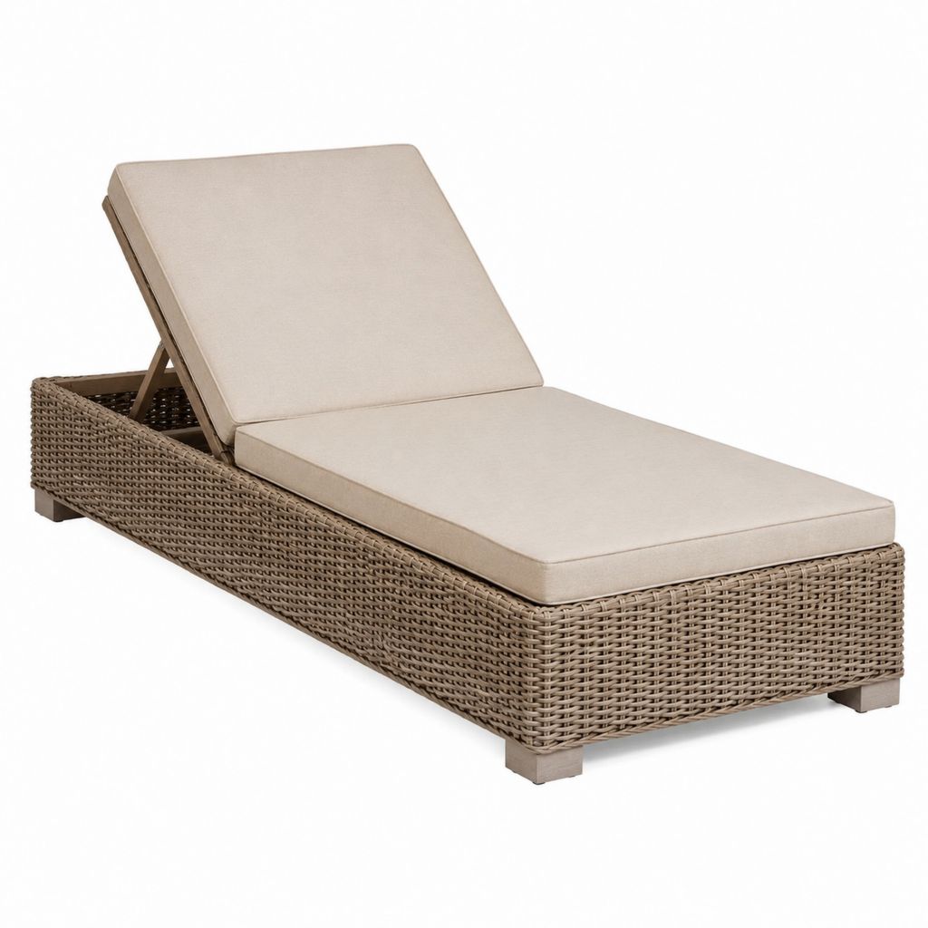 Gartenliege mit verstellbarer Rückenlehne in Taupe aus PE-Rattan 200 x 65 x 32 cm
