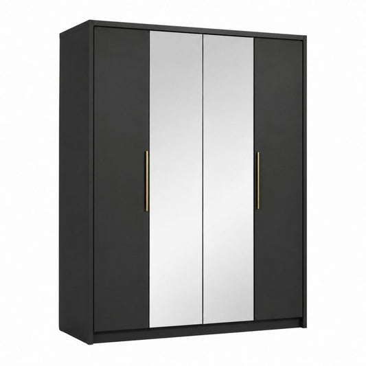 Kleiderschrank 4-türig Schwarz mit 2 Spiegeln aus Spanplatte rechteckig 180 x 60 x 200 cm