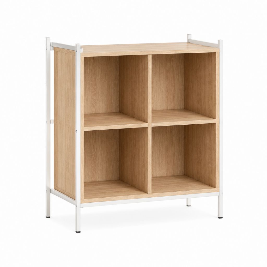 Bücherregal mit 4 Fächern Eiche-Optik Spanplatte Stahlgestell 80 x 35 x 100 cm
