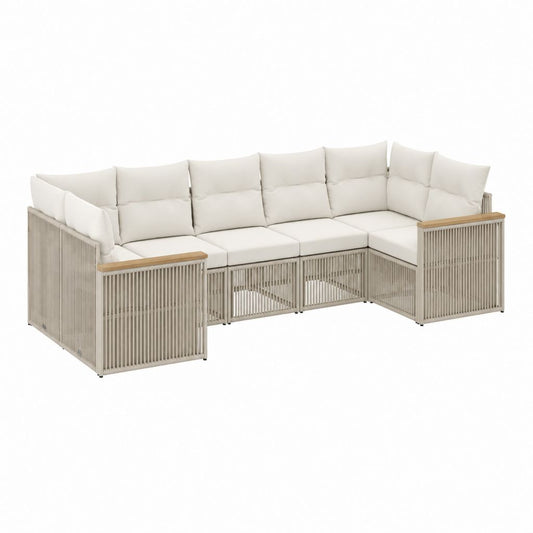 Garten Ecksofa 5-Sitzer Beige mit Aluminiumgestell und Polypropylen-Seilgeflecht 280 x 210 x 78 cm