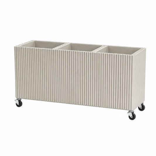 Rollpflanzkübel mit 3 Pflanzfächern Creme PP rechteckig 100 x 30 x 70 cm